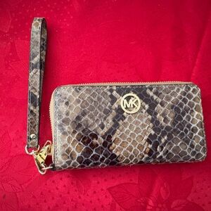 Michael Kors Tan Snake Print Wristlet